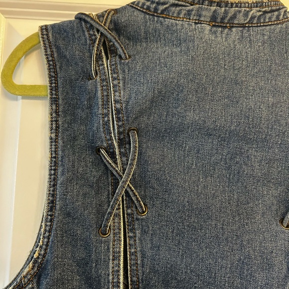Free People Laceup Button Down Blue Jean Denim Vest, Women’s Large - Picture 11 of 11